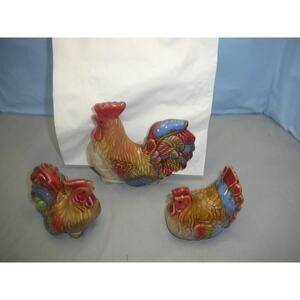 Set of 3 Chicken Theme Salt & Pepper Shakers & Napkin Holder